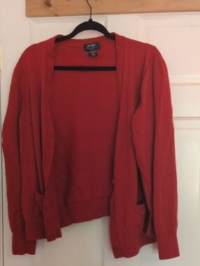 Lord & Taylor Red Open Front Cardigan